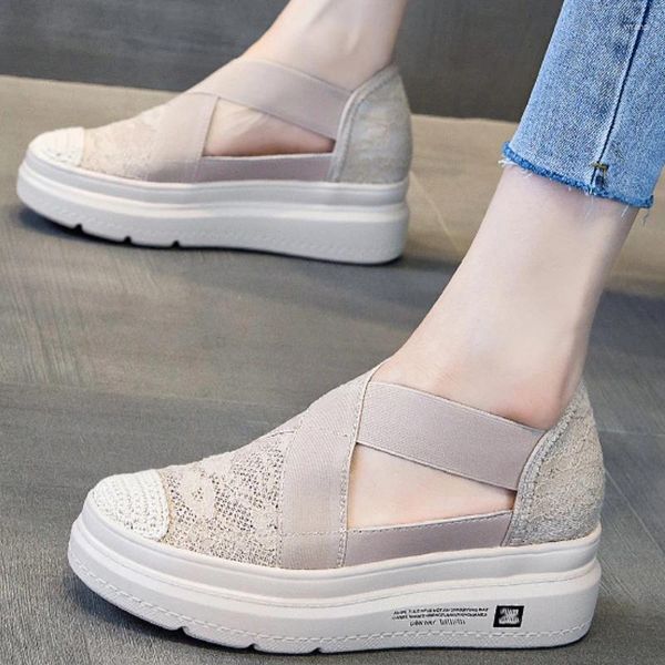 Sapatos casuais roma plataforma tênis feminino verão confortável antiderrapante fundo grosso dedo do pé redondo mocassins zapatillas de mujeres