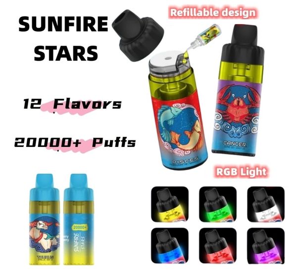 Недавно выпущенные подлинные Vapers Smoke Sunfire 15000 18000 20000 15K 18K 20K Puffs Регулируемые воздушные потоки.