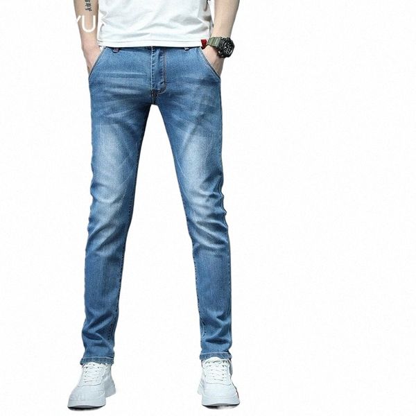 fi Marca Roupas Cor Sólida Cott Jeans Homens Skinny Stretch Casual Slim Azul de Alta Qualidade Clássico Calças Jeans Masculino 38 u3br #