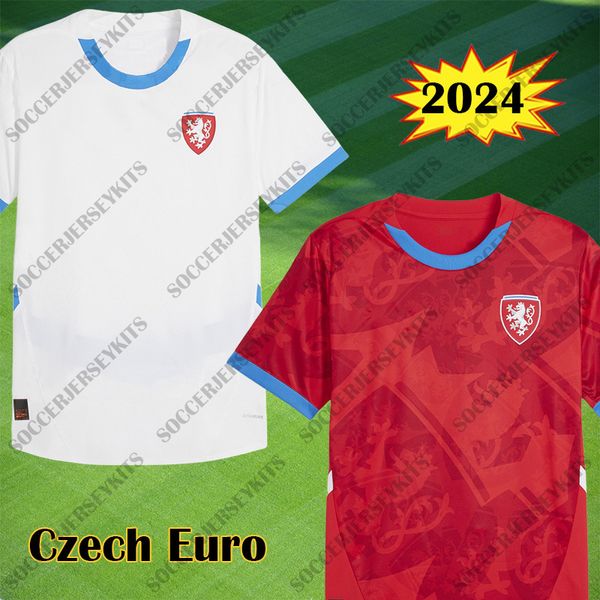 Camisa de futebol tcheca 2024 homens tops tee República Tcheca camisas de futebol vermelho casa branca fora camisa de futebol 24 25