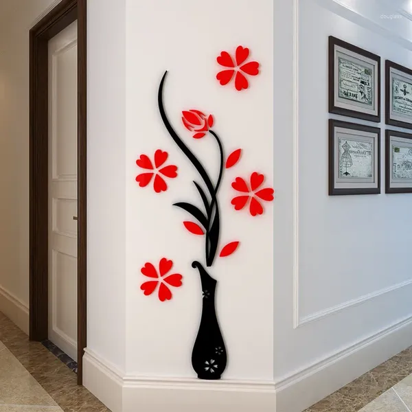 Adesivos de parede multi-tamanho colorido multi-peças vaso de flores 3d acrílico decoração adesivo diy arte poster decoração de casa quarto wallstick