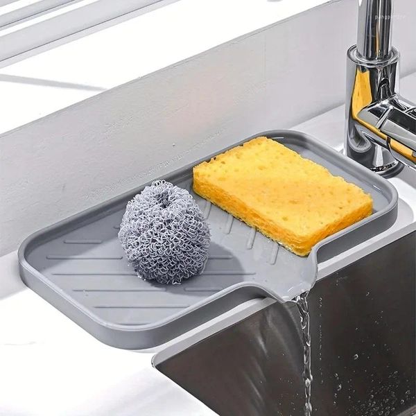 Armazenamento de cozinha grande suporte de esponja de silicone pia organizador bandeja de drenagem para prato dispensador de sabão purificador 1pc