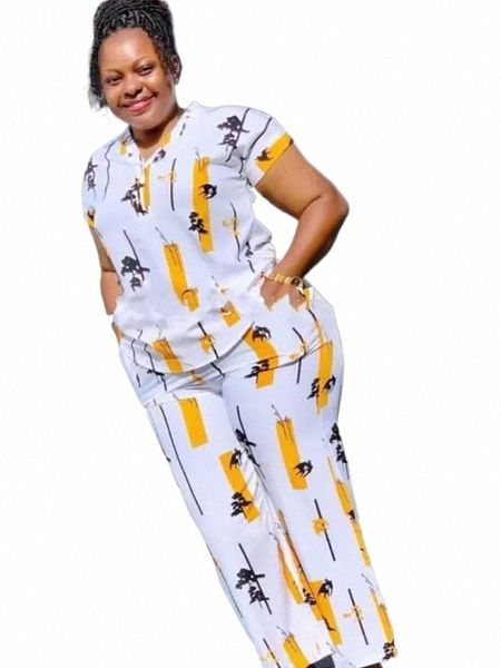 Hosen Set Frauen Bluse Gerade Hosen Zwei Stück Set Hemd Trainingsanzug Set Diki Afrikanische Kleidung Sommer Top Passenden Sets E5se #