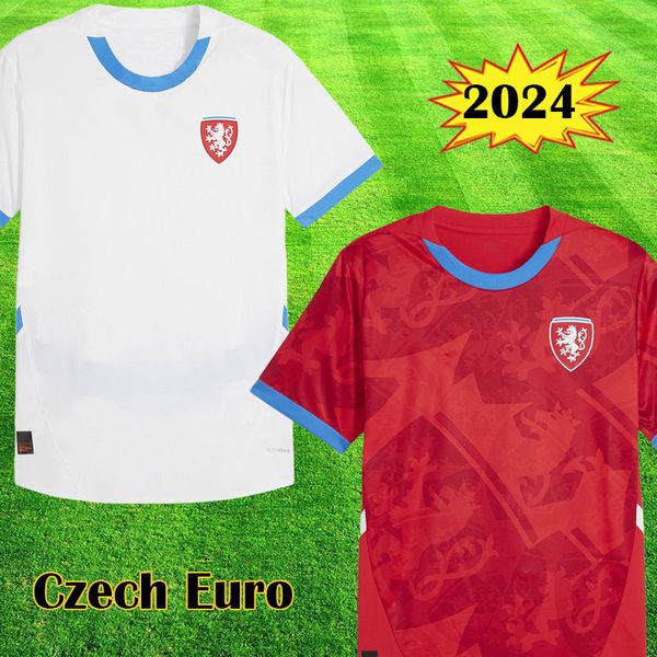 2024 Repubblica Ceca Euro Soccer Maglie Casa Trasferta Repubblica Ceca squadra nazionale di calcio Kit uomo top camicie uniformi set top rosso maglia bianca