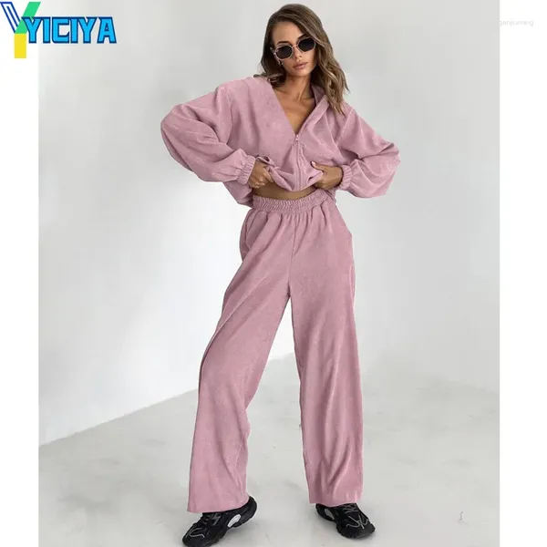 Женские брюки из двух частей YICIYA, вельветовые брюки, утепленный спортивный костюм с капюшоном, женский комплект из двух предметов Y2k, модные спортивные спортивные костюмы