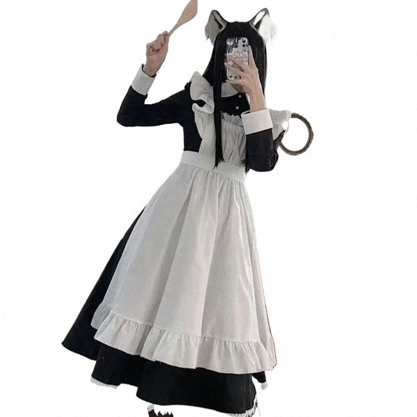 Classic Lolita Maid Dr da donna Ispirato all'epoca Abiti da donna Cosplay Anime Girl Nero Lg Manica Dr S-3XL P0jq #