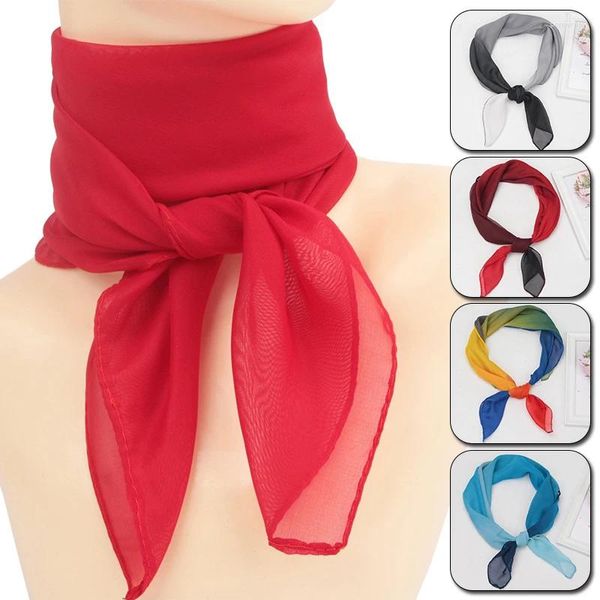 Fontes de festa verão moda chiffon cor sólida cachecol senhoras cabeça pescoço quadrado xales feminino laços de cabelo bandas neckerchief