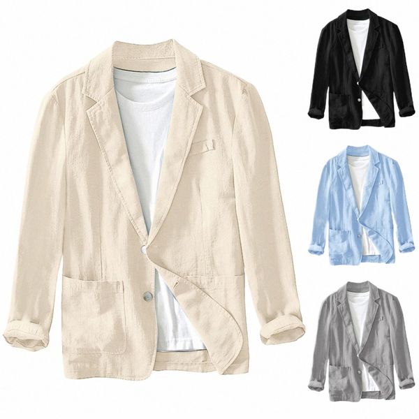 2023 Frühling Herbst Neue Casual Leinen und Cott Safari Anzüge für Männer Kleidung Einfarbig Blazer Männer Jacken Übergroßen Mantel o4s3 #