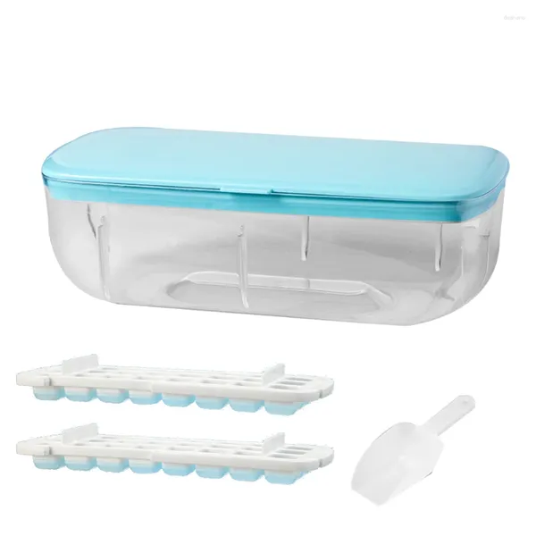 Moldes de cozimento Dupla camada de gelo quadrado bandeja fabricante caixa molde com tigela de recipiente e bola de pá fácil demould (azul)