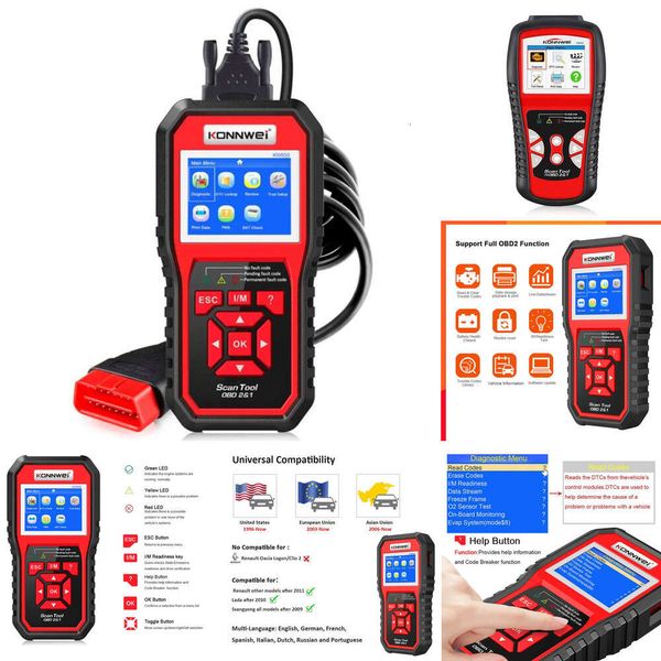 Atualizar novo obd2 odb2 diagnóstico automático konnwei kw850 função completa diagnóstico scanner de carro universal leitor código motor obd