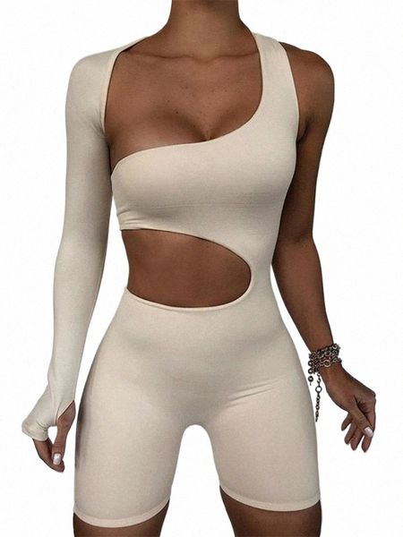 kliou asimmetrico solido pagliaccetti delle donne di base manica Lg abbigliamento sportivo casual streetwear femminile elastico a vita alta tute 60Po #