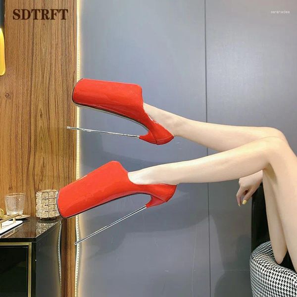 Модельные туфли SDTRFT 2024. Роскошные женские туфли-лодочки-гладиаторы для стриптиза. Сандалии на тонком металлическом каблуке 30 см. Женские туфли на шпильке для танцев в ночном клубе.