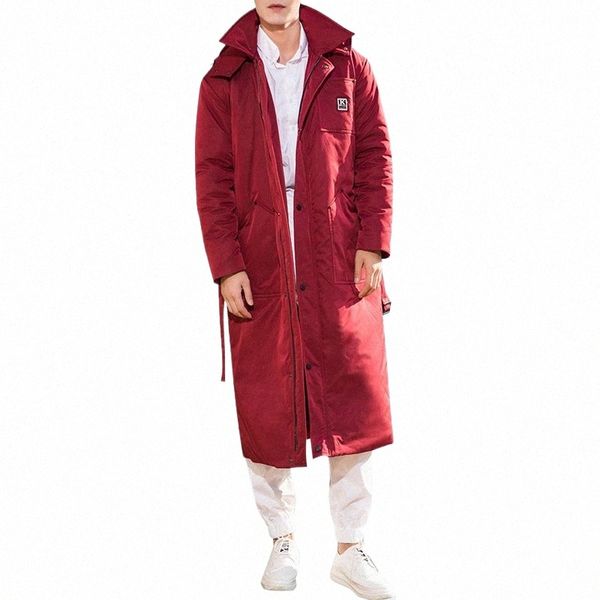 spazio Cott Uomo Inverno Rosso Parka Qualità Cappello con cappuccio Cappotto spesso Cerniera X Lg Giacca con cintura Calda neve Indossare Cappotto all'aperto j1J0 #