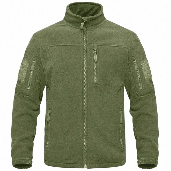Männer Fleecejacke Full Zip Up Taktische Grün Thermal Warme Arbeitsmäntel Herren Taschen Safari Jacke Wandern Outwear Windjacke t6Co #