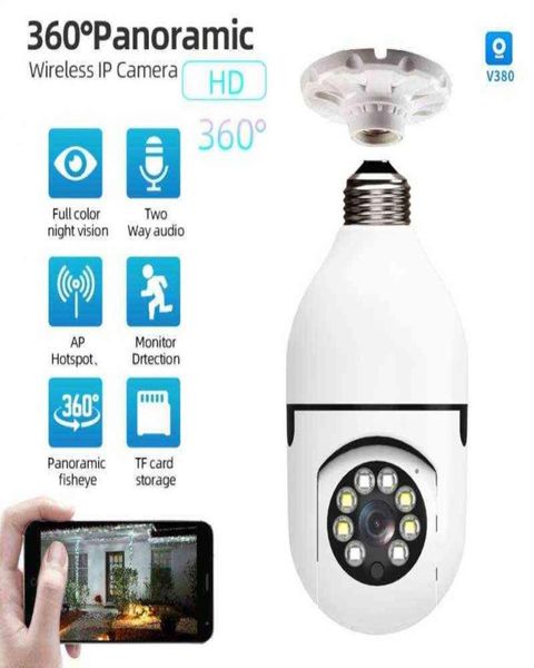 360 ° wifi ptz ip panorama câmera bulbo 2mp visão noturna panorâmica áudio de segurança em casa vigilância por vídeo lâmpada olho de peixe câmera wi-fi a5294442
