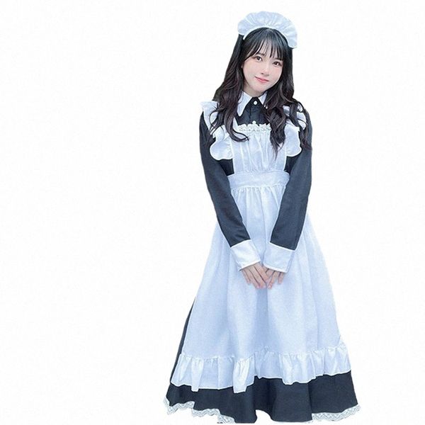 Schwarz und Weiß Klassische Maid Dr. Japanische Uniform Niedliches Alltagsoutfit Anime Apr. Lolita Miss Cafe Cosplay Kostüm u6kq #