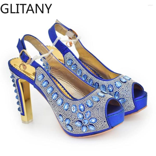 Sapatos de vestido Chegada Design Italiano Africano Luxo Elegante Rhinestone Ankle Strap Festa de Verão Mulheres Plataforma Chunky High Heels Sandálias