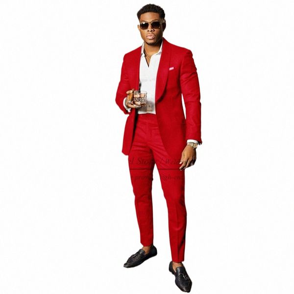 ultimo vestito rosso formale maschile 2 pezzi su misura sposo abito da sposa Dr Tuxedo Best Man Blazer Pantaloni Fi Matrimonio Uomo Costume z1Zt #