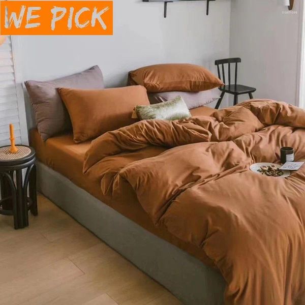 Conjuntos de roupas de cama wepick 3/4pcs puro pigmento folha de cores conjunto de dupla e têxteis domésticos