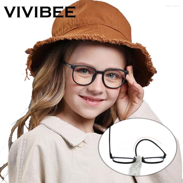 Солнцезащитные очки VIVIBEE 2024, анти-синие компьютерные очки для девочек, детские круглые очки с фильтром, TR90, матовая оправа, защита глаз для мальчиков