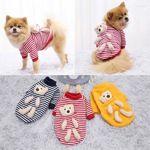 Abbigliamento per cani Caldo maglione in jersey a righe carino Primavera Gatto Orso cartone animato Felpa con cappuccio Abbigliamento per animali domestici per cani di piccola taglia Chihuahua Teddy Yorkies