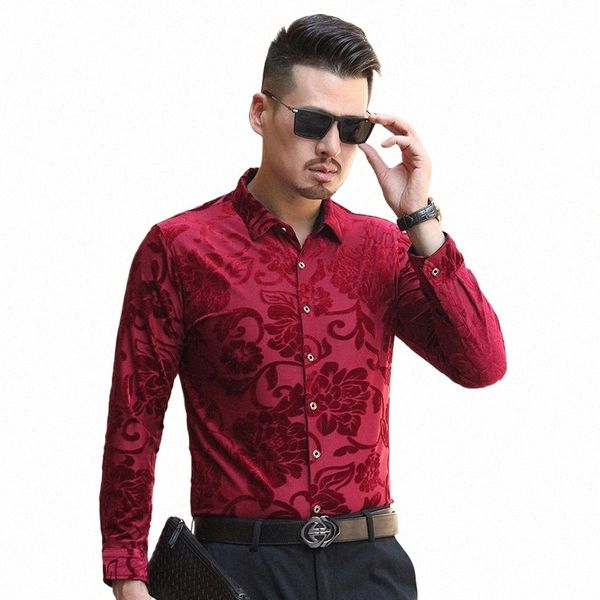 Alta qualidade preto veet dr camisas para homens roupas estiramento vermelho veludo roupas dos homens tamanhos grandes marido festa dr elegante y2l5 #