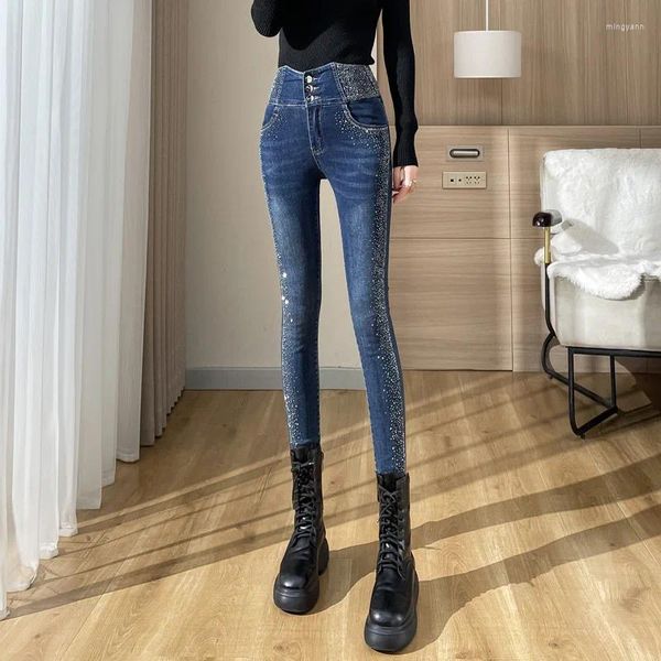 Frauen Jeans Pantalones Baggy Für Frauen Hosen Mujer Pantalon Femme Mode Hohe Taille Bohrer Eng Anliegende Füße Bleistift