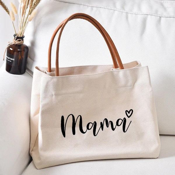 Sacos de compras mamãe com coração mulheres lona mãe avó nana mimi gigi presente para o dia das mães chá de bebê praia viagem personalizar sacola