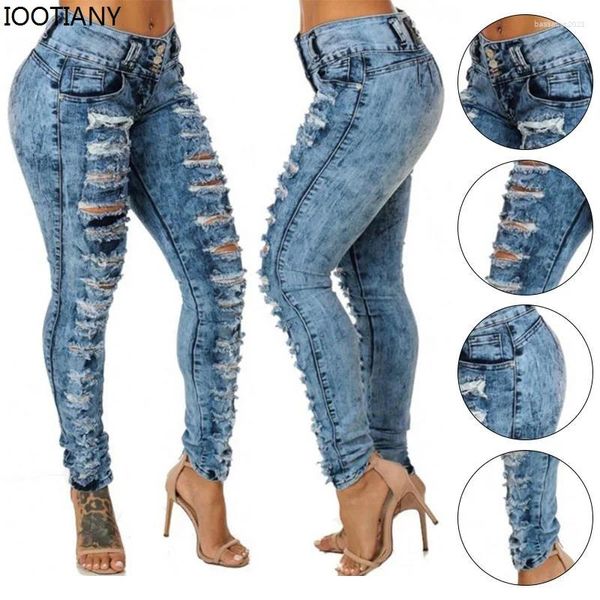 Jeans da donna 2024 pantaloni in denim strappati blu casual da donna sexy matita a vita alta Lady Long Skinny Slim Vintage Streetwear