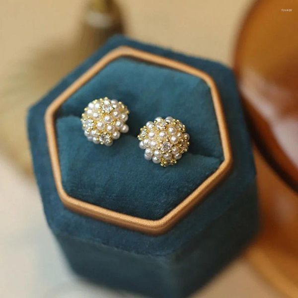 Orecchini a bottone semplici e carini perle d'imitazione palla rotonda elegante orecchino placcato color oro regalo di gioielli per donne ragazze