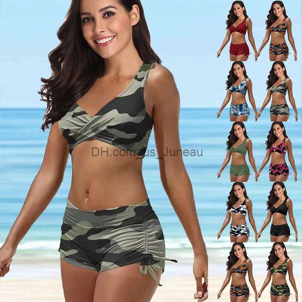 Kadın Mayo Camo Düz Renkli Baskı Güzel Bayanlar Seksi Yelek Trendi Set Set Meme Geliştiren Yaz Tatil Bikini S-5XL T240328