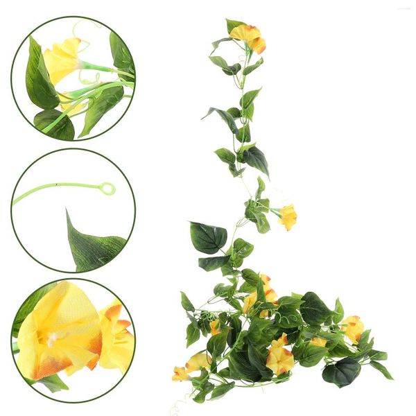 Flores decorativas Amarelo Artificial Vine Morning Glória FALSA PLANTAS FAUX PLANTAS ARQUIVO AO ARQUIVO