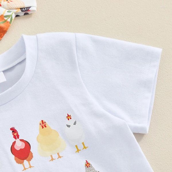 Set di abbigliamento T-shirt a maniche corte con stampa di pollo e vestiti estivi con fascia svasata per bambine e bambini