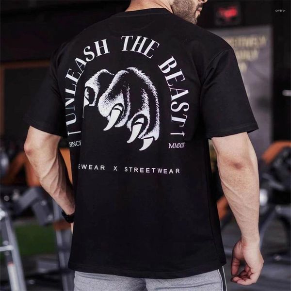 Homens camisetas Homens Verão Algodão Casual Camisa Ginásios Atleta Fitness Musculação Muscular Masculino Curto Slim Fit Moda Tee Top Roupas