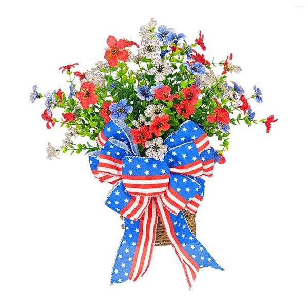 Flores decorativas Grinalda patriótica 4 de julho Quatro grinaldas Memorial Day Orgulho Garland Porta da frente Vermelho Branco e Azul Bandeira de verão