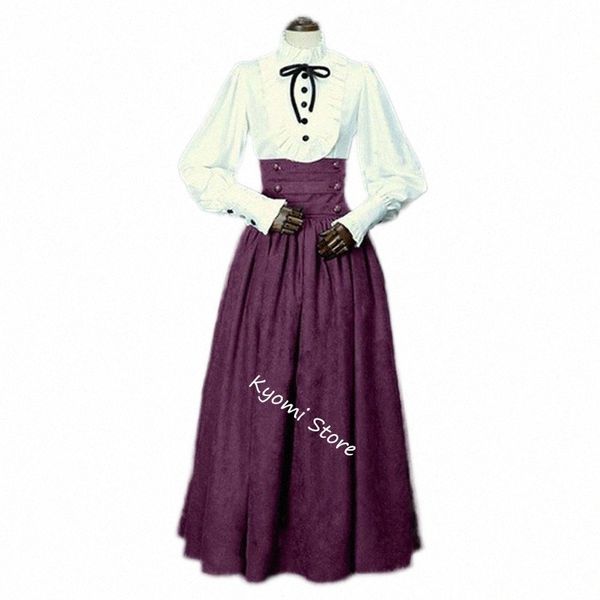Frau Mittelalterlicher eleganter Rock einfarbige Höhe Taille Mittelalter Renaissance Kostüme Vintage Swing Faltenröcke Maid Cosplay t1mN #