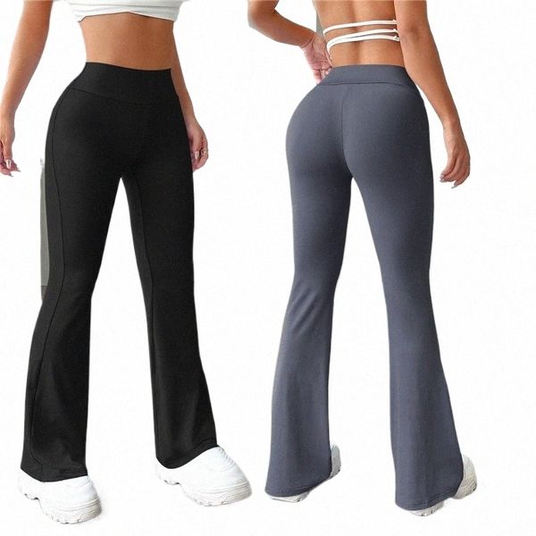 2023 New Flare Leggings Calças de Yoga Mulheres Cintura Alta Calças de Perna Larga Mulheres Ginásio Esportes Preto Flared Pant Plus Size Calças de Dança T3yd #