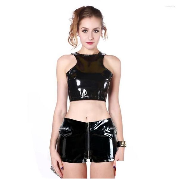 Damen Shorts Y Frauen Reißverschluss Offener Schritt Kurz Punk Niedrige Taille PVC Glänzend Mini Nachtclub Bühnenkleidung Mode F34 Drop Delivery Apparel