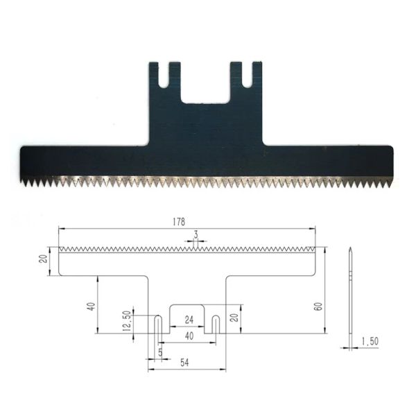 Gereedschap Baterpak Yatay Sızdırmazlık Makinesi T ŞEKİL Diş Kesme Bıçağı, Dikey Paketleme Makinesi Bıçağı, 1 PCS Fiyat