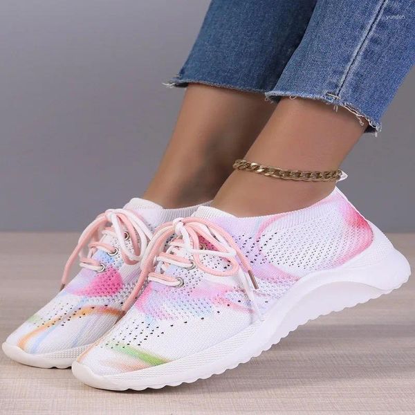 Casual Scarpe Primavera Autunno Per Le Donne Scarpe Traspiranti Moda Colori Misti Scarpe Da Ginnastica Delle Signore Della Maglia Lace-up 2024 Zapatos Mujeres