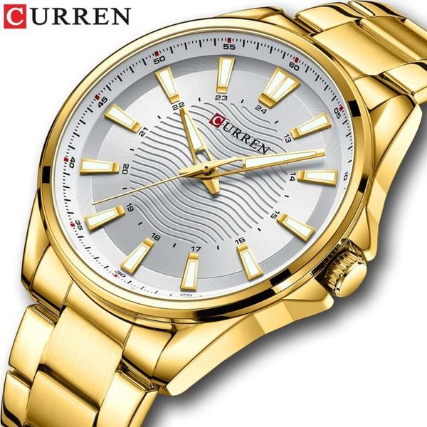 CURREN 8424 wasserdichte Quarz-Wellenmuster-Stahlband-Herren-Business-Modeuhr