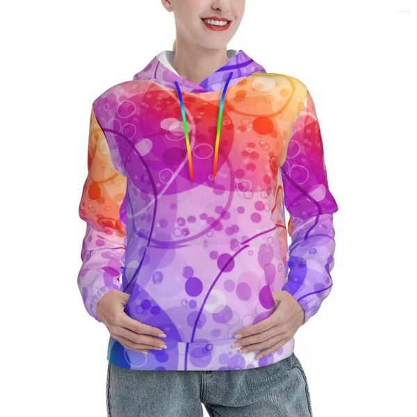 Damen Hoodies Bunte Kreise Herbst Regen Blasen In Regenbogen Streetwear Kapuzenshirt Weibliches modernes Muster Übergroßer Pullover Hoodie