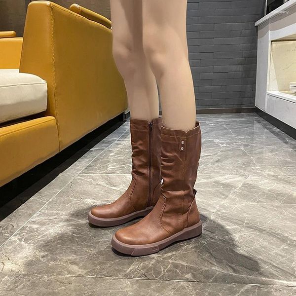 Stivali Copriscarpe alla caviglia da donna moda inverno 2024 con morbida pelle PU sulla piattaforma inferiore della gamba