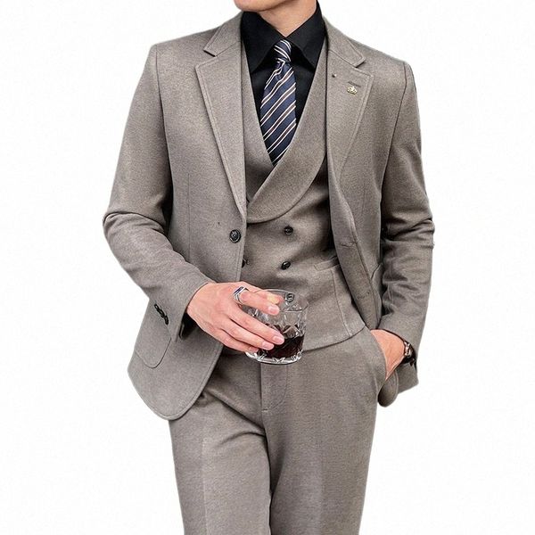 Jaquetas + colete + calças de pano de lã dos homens de alta qualidade Busin Suits / Masculino Slim Fit noivo do casamento Dr Men's Casual Smoking X3fj #