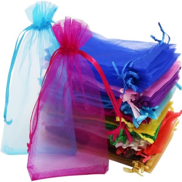 Gemi 100pcs 4 x6 10 15cm 20 Renkler Sheer Drawstring Organze Mücevher Torbaları Düğün Partisi Noel Favor Hediye B295G