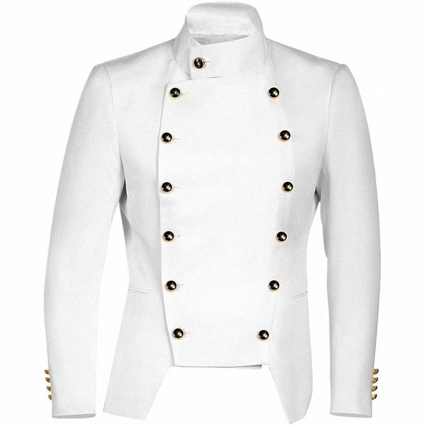 2023 Nero Bianco Coreano Fi doppiopetto Steampunk Giacca da uomo Medievale Gotico Vintage Blazer 33hg #