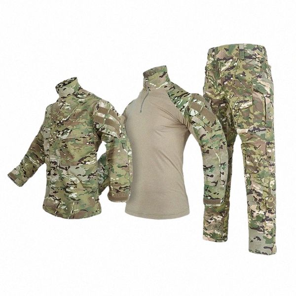 Airsoft Camo Jacket Uomo Paintball Pantaloni da lavoro Pantaloni militari da combattimento tattici Outdoor Training Camoue Frog Tattico Campo Suit Q0rp #