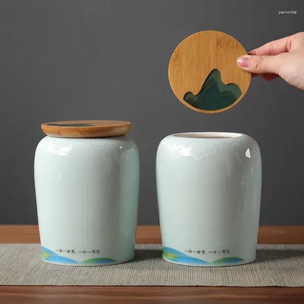Garrafas de armazenamento portátil pote de esmalte tampa de bambu selado tanque de chá grande capacidade à prova de umidade doces café presente decoração