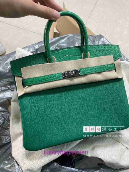 10А сумка высшего качества женская сумочка Hremms Birkks Дизайнерские сумки-тоут Полностью ручная работа из крокодиловой кожи Togo 30 женская сумка изумрудно-зеленого цвета с настоящим логотипом