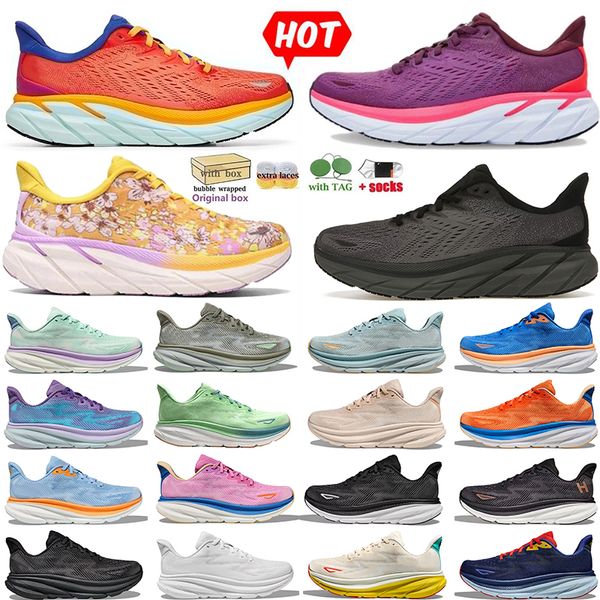 Mit Box Laufschuhe Weiß Schwarz Rosa Schaum Clifton 9 Bondi 8 Hokasss Schuhe Damen Herren Jogging Trainer Free People Carbon X2 Cloud Airy Blue Runners Sport Sneakers